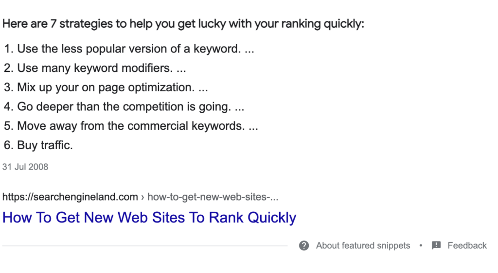 google featured snippet example